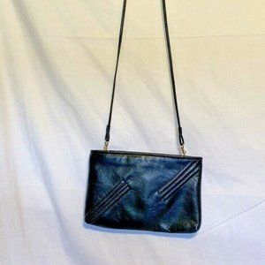 Beautiful!  Ganson Leather Dark Blue Clutch/ Purse Detachable Crossbody Strap